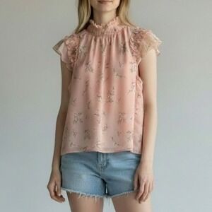 Cece Size M Peach Pink Georgette Light Summer Top  Ballet Core Coquette Romantic